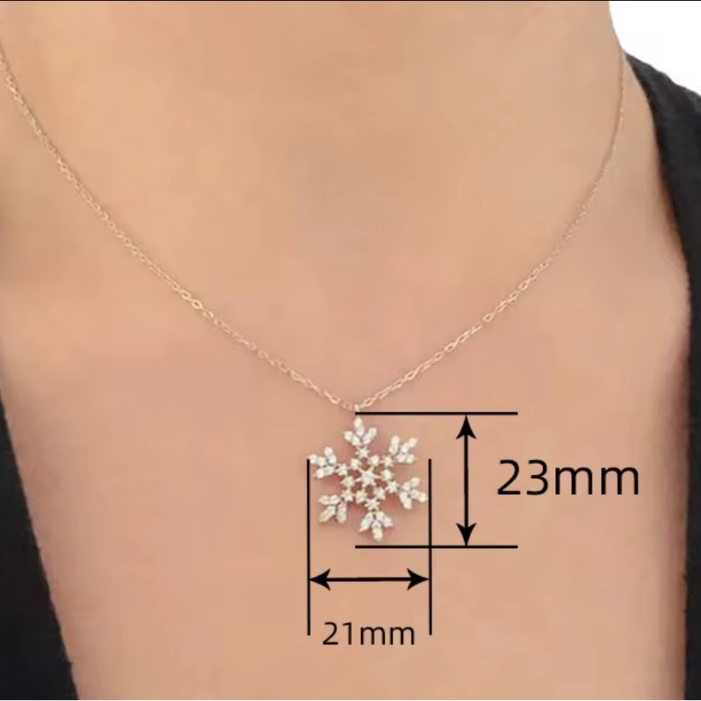 Sparkly Snowflake Holiday Winter CZ Silver Necklace - Picture 4 of 4